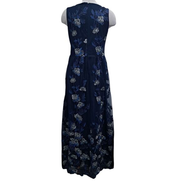 Carmen Marc Valvo Infusion Embroidered Floral Whimsygoth Party Dress Size 8 Navy - Picture 4 of 15